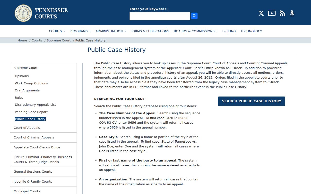 Morristown public records search through Tennessee Appellate Public Case History