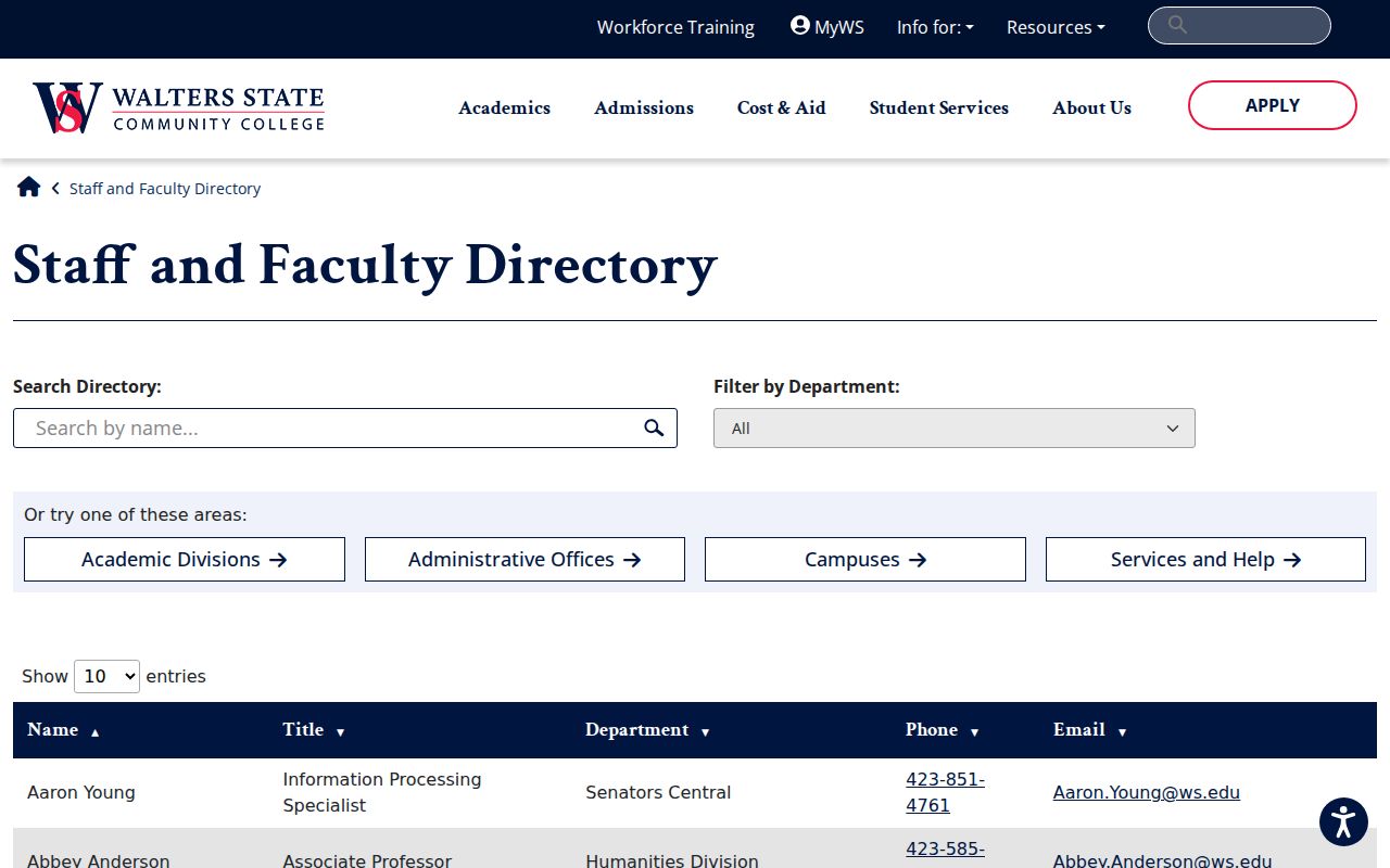 Morristown people directories search at Walters State