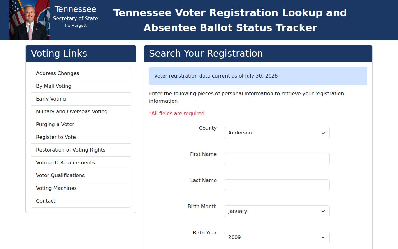 Morristown voter registration lookup form for Tennessee